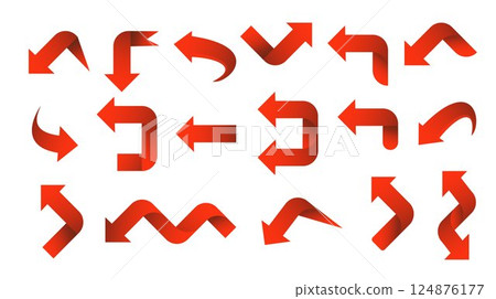 Set red arrow 3D icons pointing up down left right. Vector Set red arrow 3D icons pointing up down left right. Vector 124876177