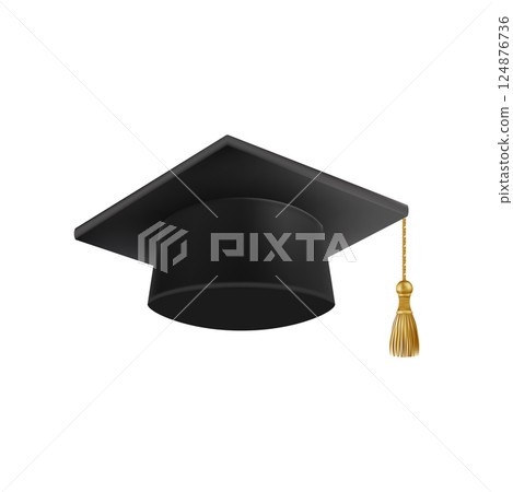 Realistic Black graduate cap. 3D Graduation Doctoral hat. Realistic Black graduate cap. 3D Graduation Doctoral hat. 124876736