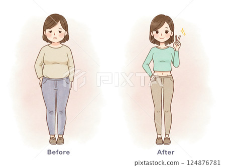 女性節食前後插圖 女性節食前後插圖 124876781
