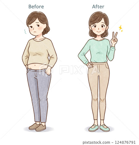 Diet before and after woman illustration 124876791