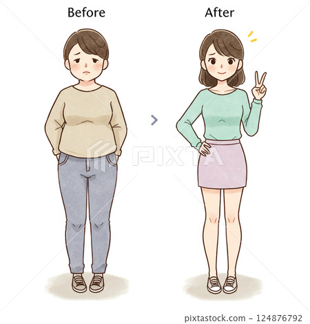 Diet before and after woman illustration Diet before and after woman illustration 124876792
