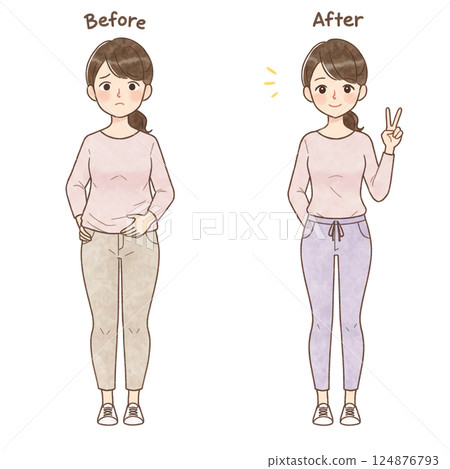 Diet before and after woman illustration Diet before and after woman illustration 124876793
