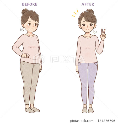 Diet before and after woman illustration Diet before and after woman illustration 124876796