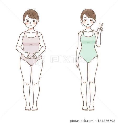 女性節食前後插圖 女性節食前後插圖 124876798