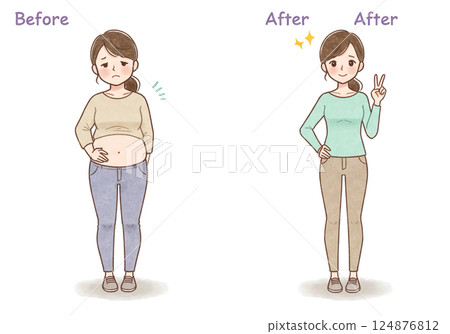 女性節食前後插圖 女性節食前後插圖 124876812