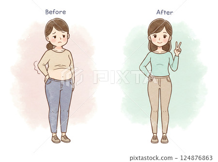 女性節食前後插圖 124876863