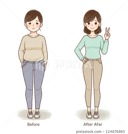 Diet before and after woman illustration 124876865