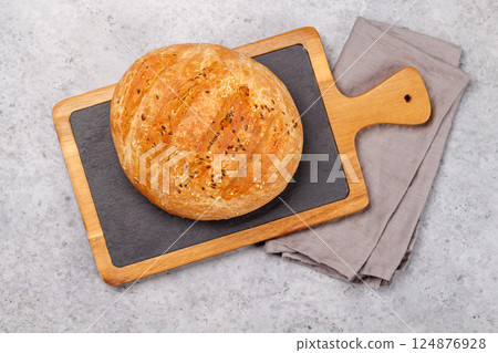 A loaf of freshly baked homemade bread A loaf of freshly baked homemade bread 124876928