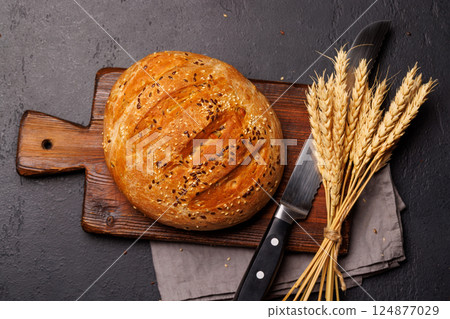 A loaf of freshly baked homemade bread A loaf of freshly baked homemade bread 124877029