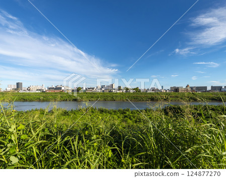 盛夏的大和川與城市景觀 124877270
