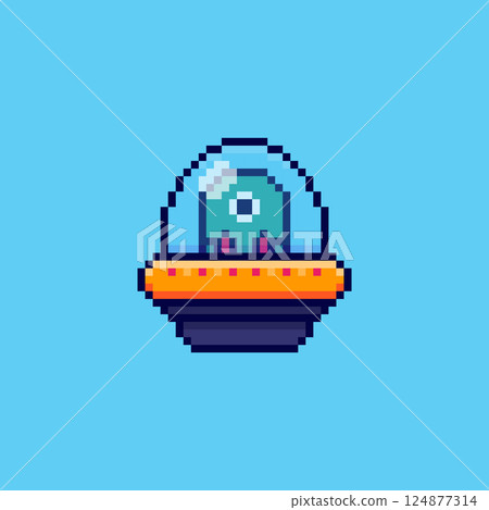 Pixel art Cute UFO Spaceship game asset design 124877314