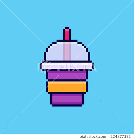 Pixel art Drink Cup with Straw game asset design Pixel art Drink Cup with Straw game asset design 124877321
