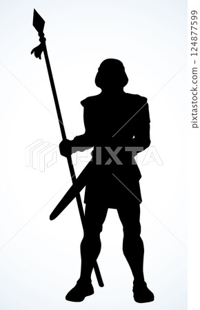 Knight with sword and spear. Vector drawing 124877599