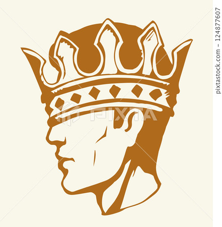 Profile of a handsome man with too big crown. Vector drawing 124877607