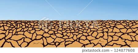 Dry cracked earth. Vector drawing 124877608