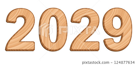 Vector digits isolated on white background. Set of three-dimensional numerals with texture of wood Vector digits isolated on white background. Set of three-dimensional numerals with texture of wood 124877634