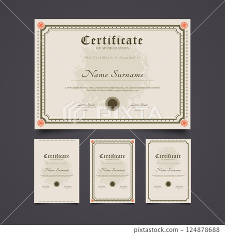 Set of Certificate Templates with Ornamental Frame in Vintage Style 124878688