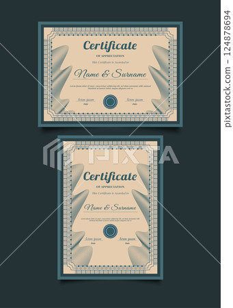Old Classic Certificate Template with Wavy Lines and Abstract Ornament 124878694