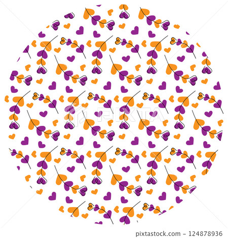 Freehand heart shape branches Halloween tint Circular background Texture in Trendy Orange and Violet 124878936