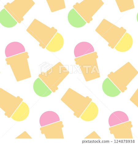 Colorful Ice Cream in waffle cup Seamless Pattern Pistachio Vanilla Sundae Multicolored Background 124878938