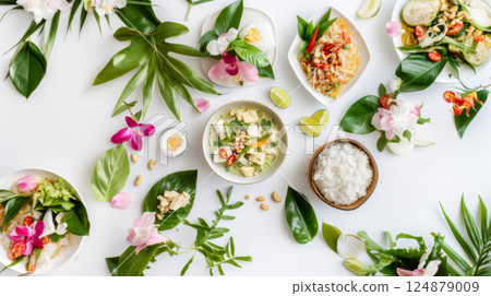 Delicious Thai Green Curry and Rice with Fresh Ingredients 124879009