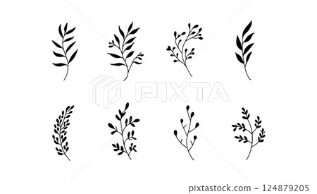 Bold silhouette botanical element. A bold silhouette botanical element with high contrast leaf and plant shapes. 124879205