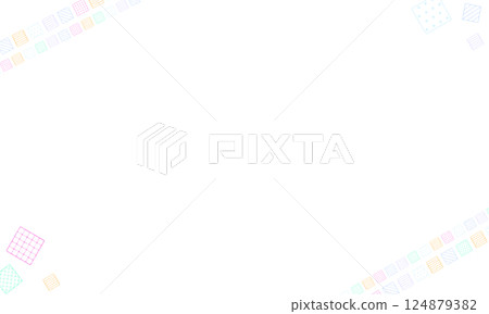 A colorful frame with a pattern of linear patterned squares hanging in the corners 124879382