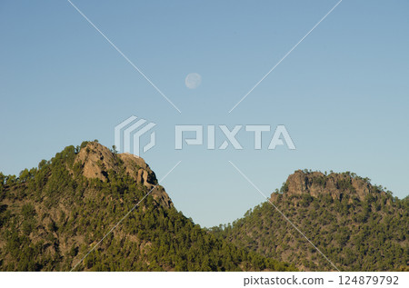 Cliffs and full moon. Cliffs and full moon. 124879792