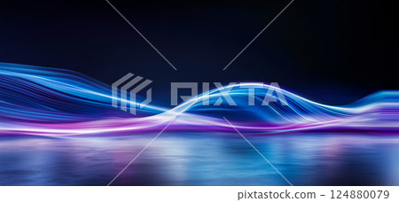 Surreal lightning waves floating on a calmly reflective surface of water 124880079