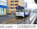 Tram running through Hakodate city 124880336