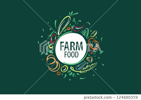 Vector logo of farm products, hand-drawn 124880359