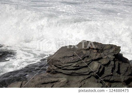 Waves and rocky Atlantic ocean coast, Spain 124880475