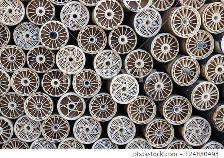 Abstract view on used water filters, Spain 124880493