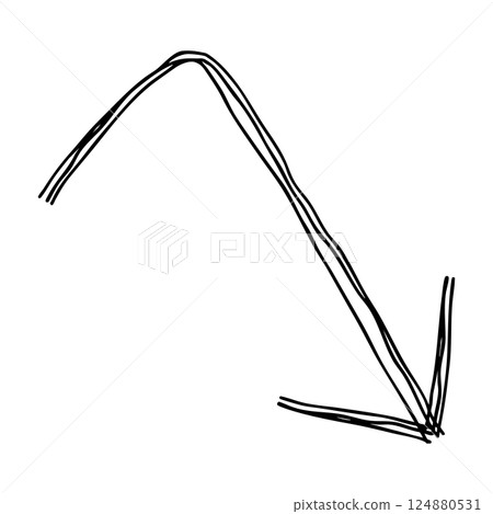 Downward right-angled arrow hand-drawn line icon Monochrome vector illustration with multiple overlapping lines Downward right-angled arrow hand-drawn line icon Monochrome vector illustration with multiple overlapping lines 124880531