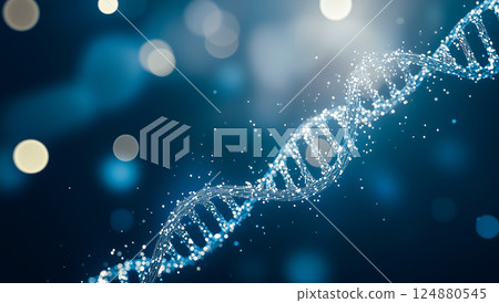 具有發光點和漂浮粒子的未來主義 3D DNA 結構 124880545