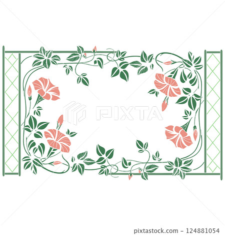 seamless floral pattern in pink, blue and white colors with a bouquet of roses. frame of beautiful flowers and leaves vector design seamless floral pattern in pink, blue and white colors with a bouquet of roses. frame of beautiful flowers and leaves vector design 124881054