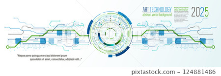 Abstraction on the theme of tech circles. Scientific and technological background. The layout of the text placement is shown. Abstraction on the theme of tech circles. Scientific and technological background. The layout of the text placement is shown. 124881486