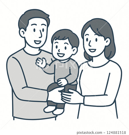 一對夫婦抱著一個孩子 124881518
