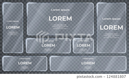 Realistic transparent glass plate banners on a clear background. Realistic transparent glass plate banners on a clear background. 124881807