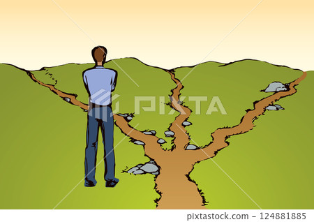 Man at the crossroads. Vector drawing 124881885
