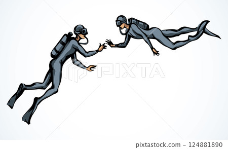 Scuba diver underwater. Vector drawing 124881890