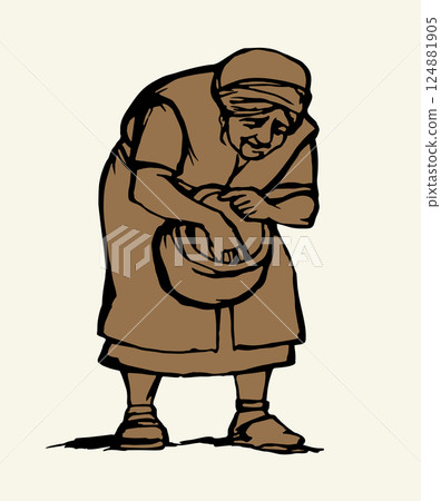 Vector illustration. People collecting manna in the desert. 124881905