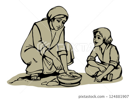 Vector illustration. Woman with her son 124881907