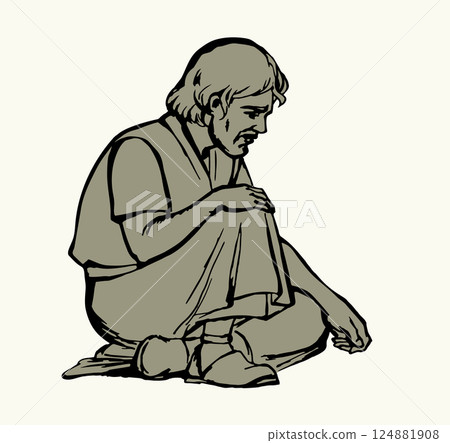 Vector illustration. A man is sitting on the ground 124881908