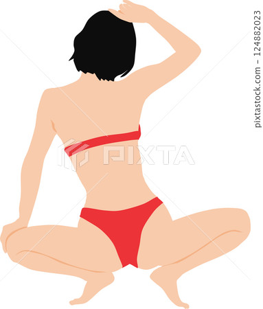 身穿泳衣的女子擺姿勢的插圖 124882023
