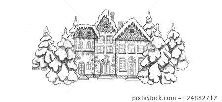 christmas, sketch, castle 124882717