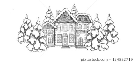 christmas, sketch, castle 124882719