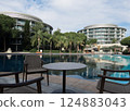 Swimming pool in hotel and resort without people for background 124883043
