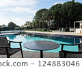 Swimming pool in hotel and resort without people for background 124883046