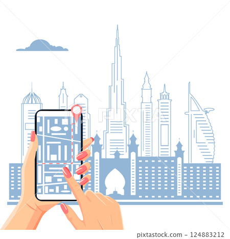 Navigation Route Map City Location Trip Travel 124883212